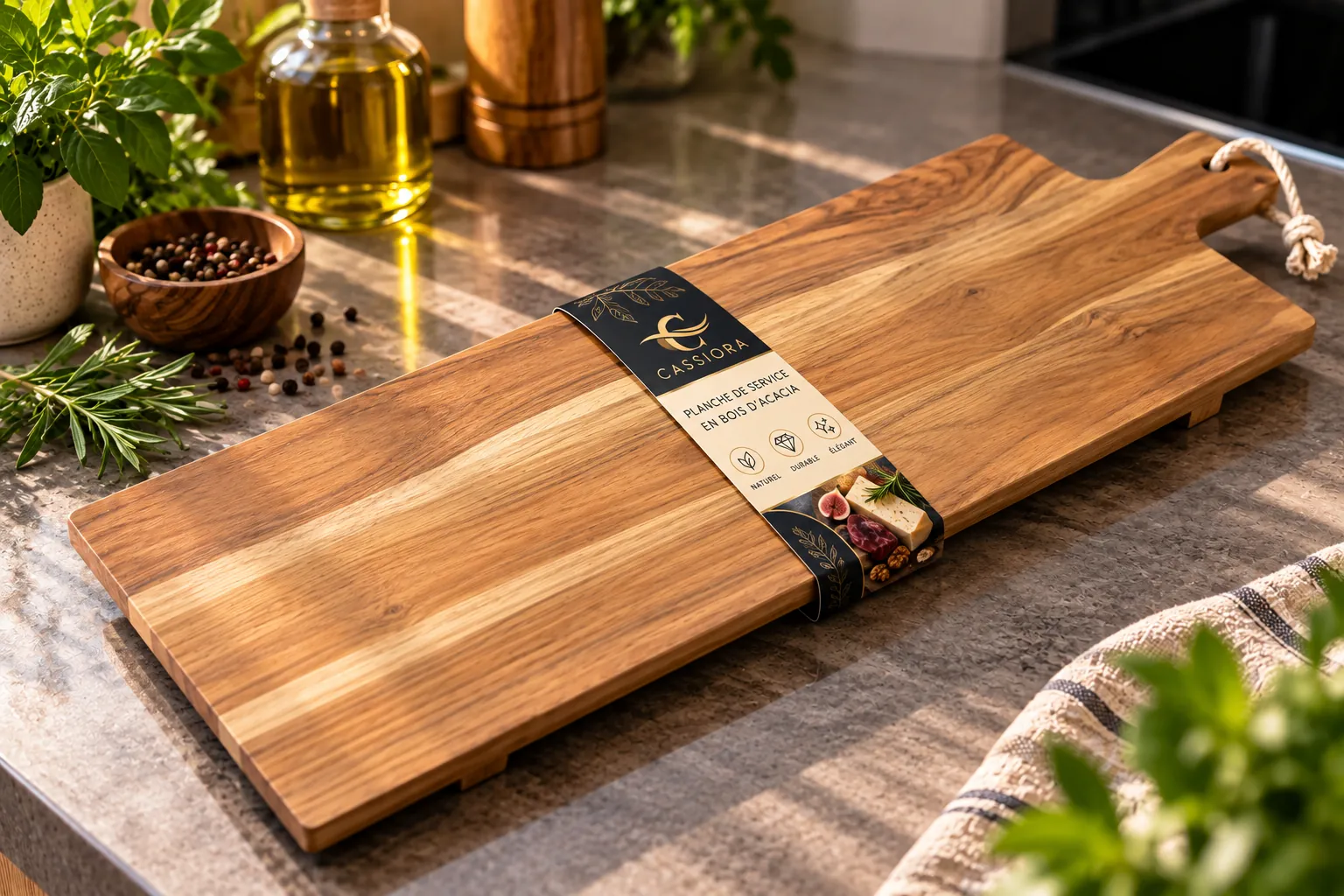 Planche de service en bois d’acacia