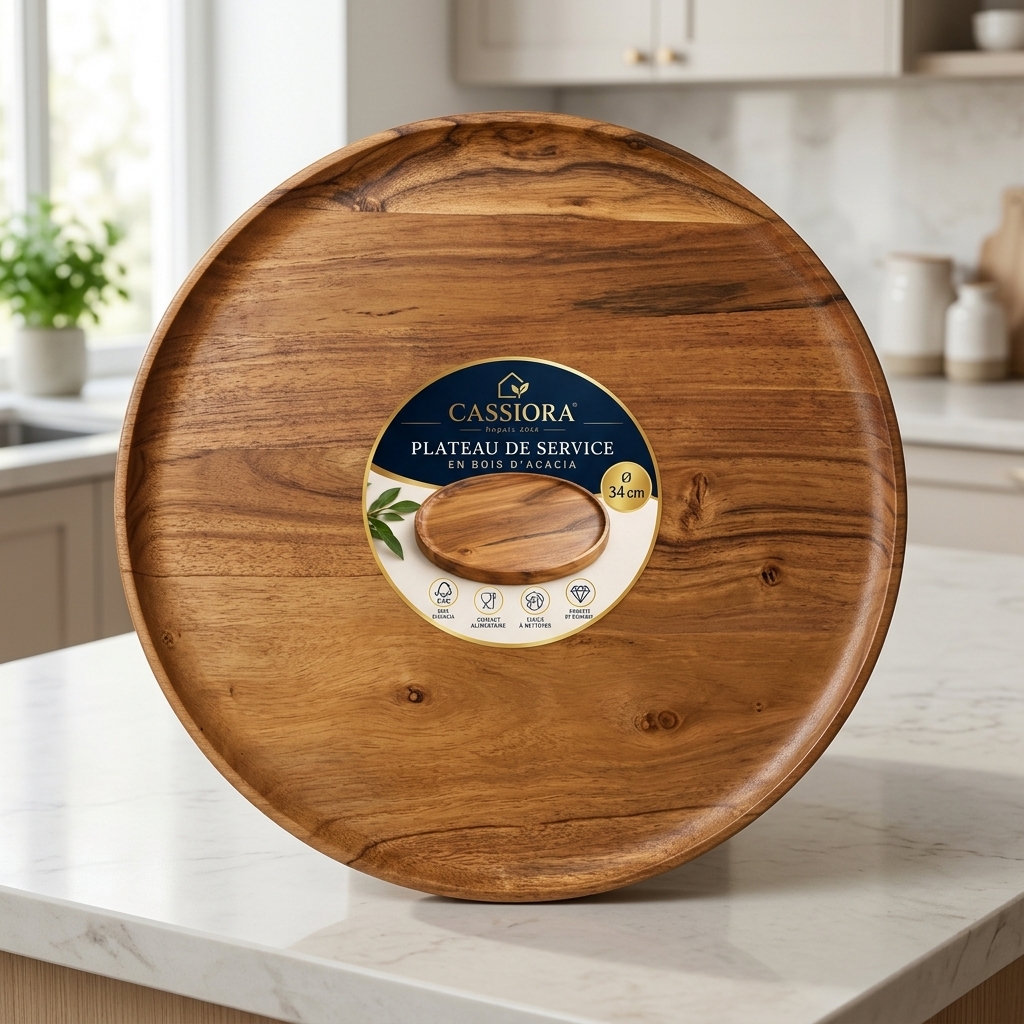 Planche ronde en bois d’acacia Ø 34 cm avec bord relevé