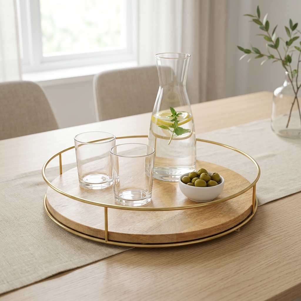 Plateau tournant en bois de manguier 360° – 27,5 × 27,5 × 6 cm